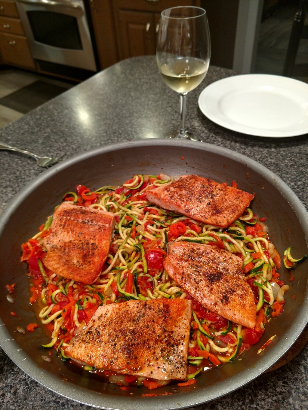 SPIRALIZED ZUCCHINI & CARROTS WITH PAN FRIED&nbsp;SALMON